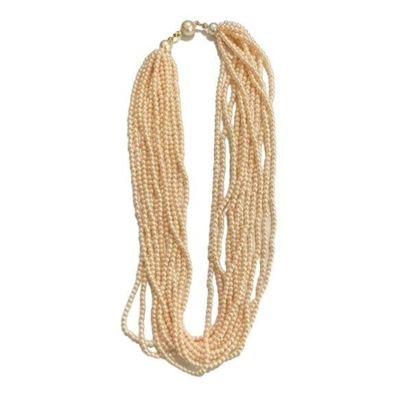 Vintage 80s, 10 Strand Pink Rose Seed Bead Necklace 9.5” Long - Picture 1 of 10